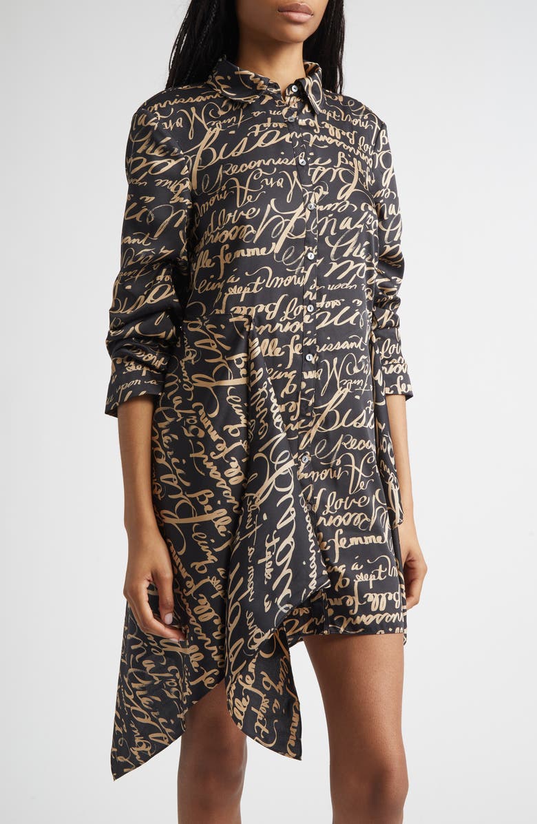 Cinq à Sept Love Journal Jacey Long Sleeve Shirtdress, Alternate, color, Black/ Khaki