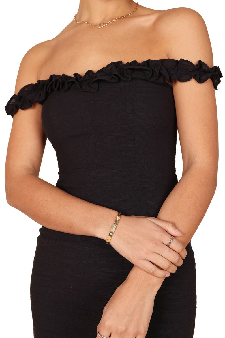 Florez Off the Shoulder Dress, Alternate, color, BLACK