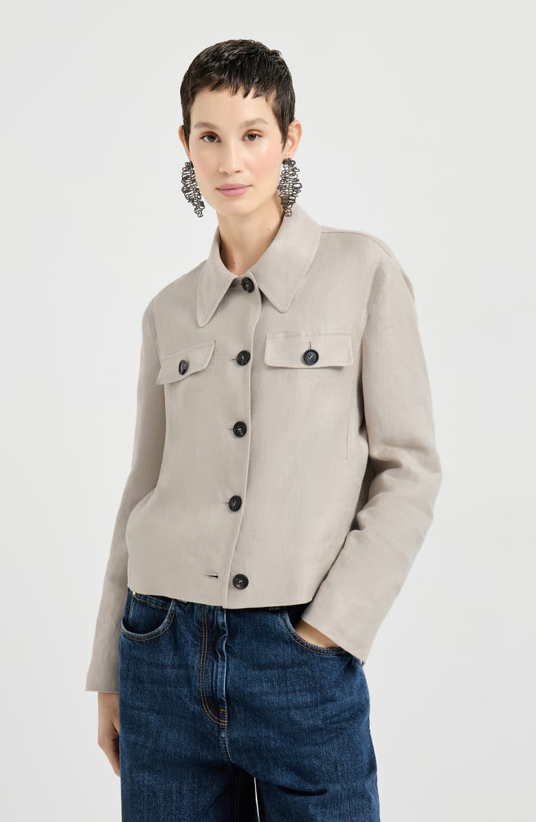 Brunello Cucinelli Linen diagonal jacket, Alternate, color, Beige