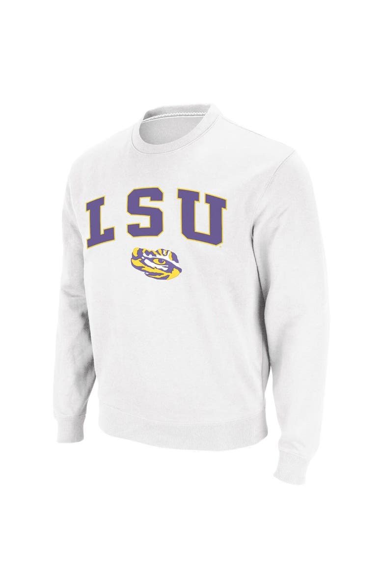 COLOSSEUM Men's Colosseum White LSU Tigers Arch & Logo Crew Neck Sweatshirt, Alternate, color, White