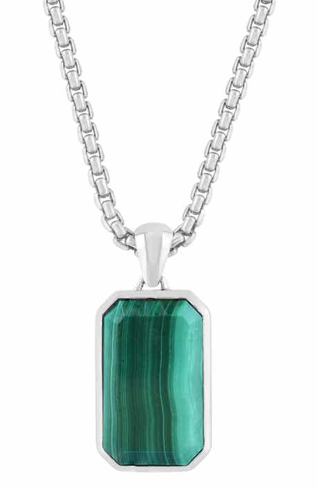 Men's Sterling Silver Malachite Pendant Necklace