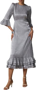 MINT VELVET Metallic Ruffle Sleeve Midi Dress