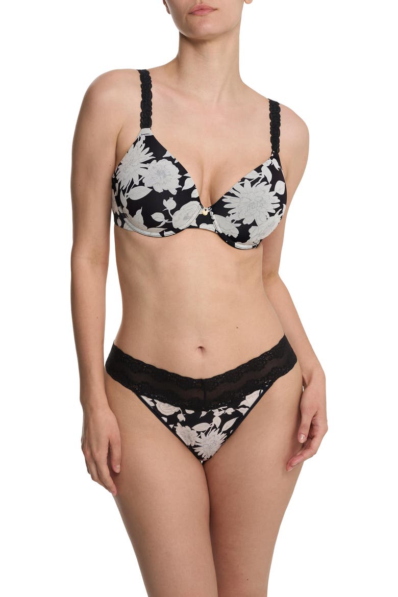 Pure Luxe Plunge Underwire T-Shirt Bra, Alternate, color, BLACK GARDEN ROSE PRINT