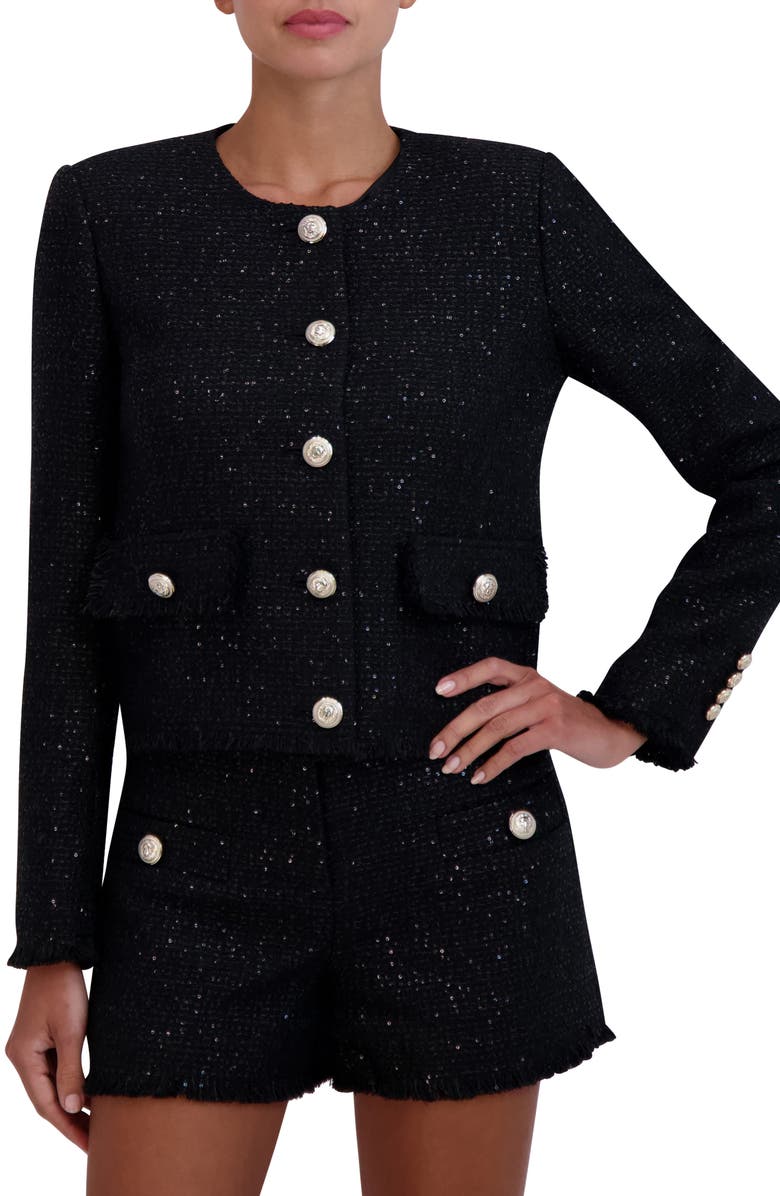 BCBGMAXAZRIA Sequin Tweed Jacket, Main, color, 