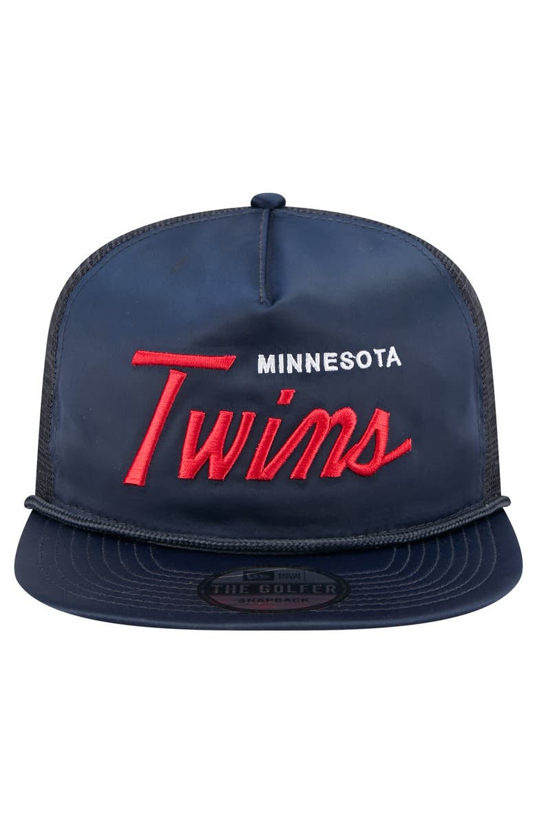 New Era Men's New Era Navy Minnesota Twins Retro Satin Script Golfer Adjustable Hat, Alternate, color, Navy