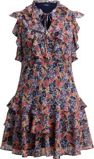 Lauren Ralph Lauren Floral Ruffle Crinkle Georgette Dress