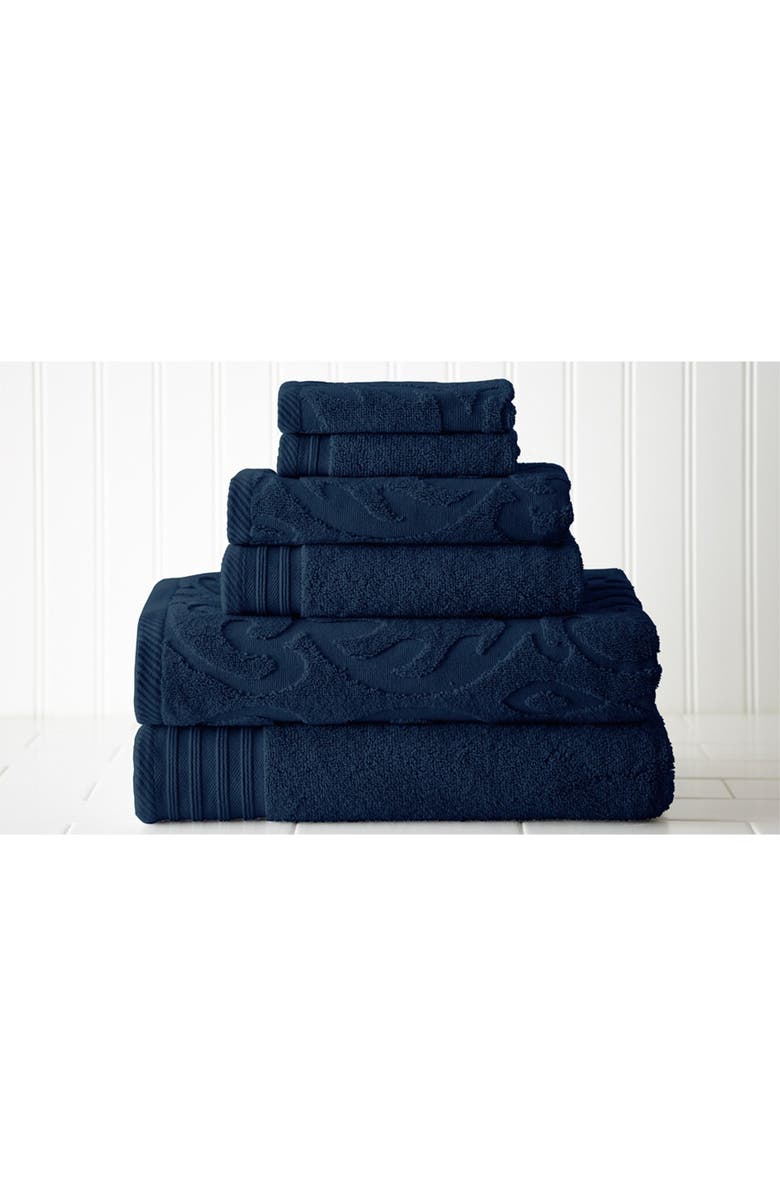Modern Threads Jacquard Medallion Swirl Solid 6-Piece Towel Set - Denim, Main, color,