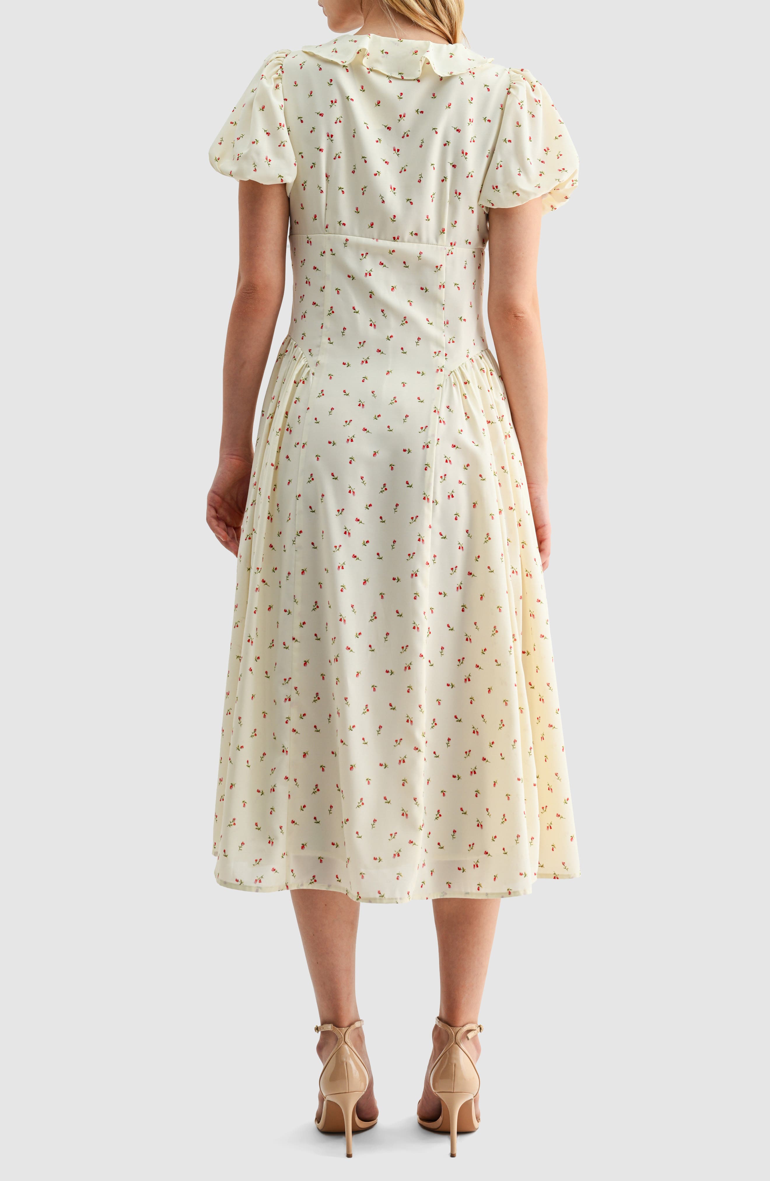 Ruffle Puff Sleeve Midi Dress - image 2
