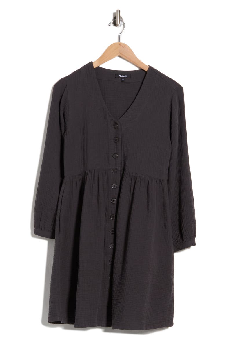 Nima Long Sleeve Double Gauze Cotton Minidress, Alternate, color, BLACK COAL