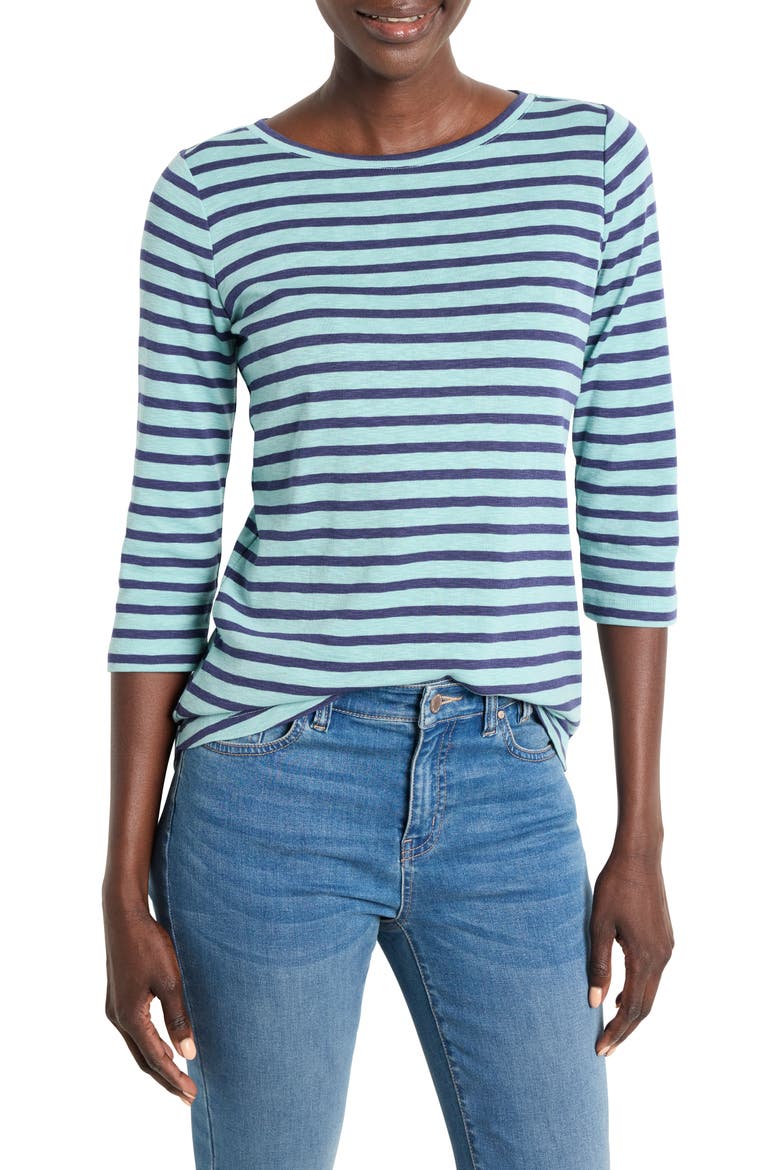 Stripe Boat Neck T-Shirt, Main, color, AQUA MULTI