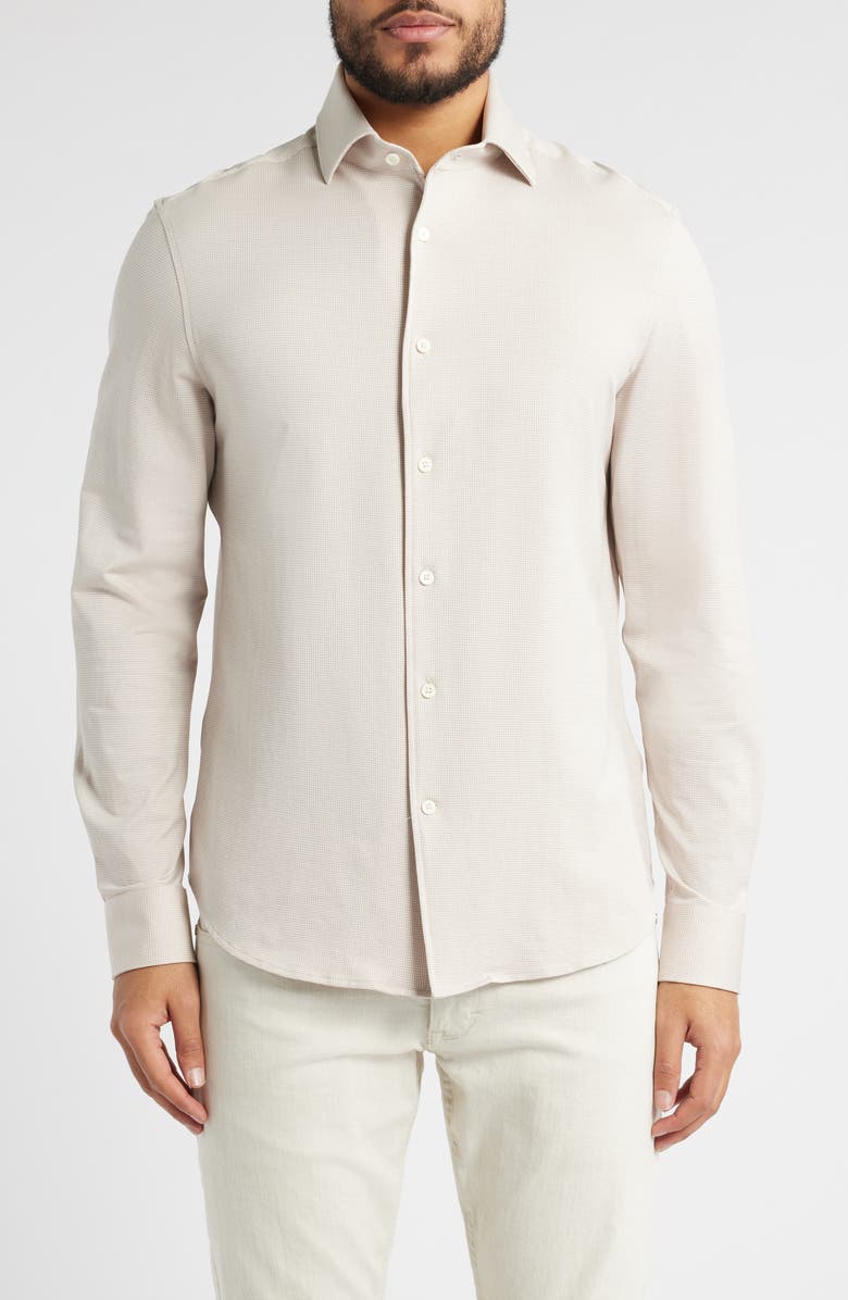 Bugatchi Devon Micro Houndstooth OoohCotton<sup>®</sup> Button-Up Shirt, Main, color, Sand