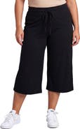 24seven Comfort Apparel Curvy Basic Ribbed Knit Drawstring Flared Capri Pants