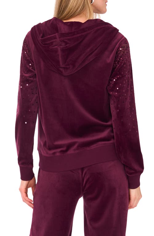 Vince Camuto Sequin Front Zip Hoodie In Burgundy