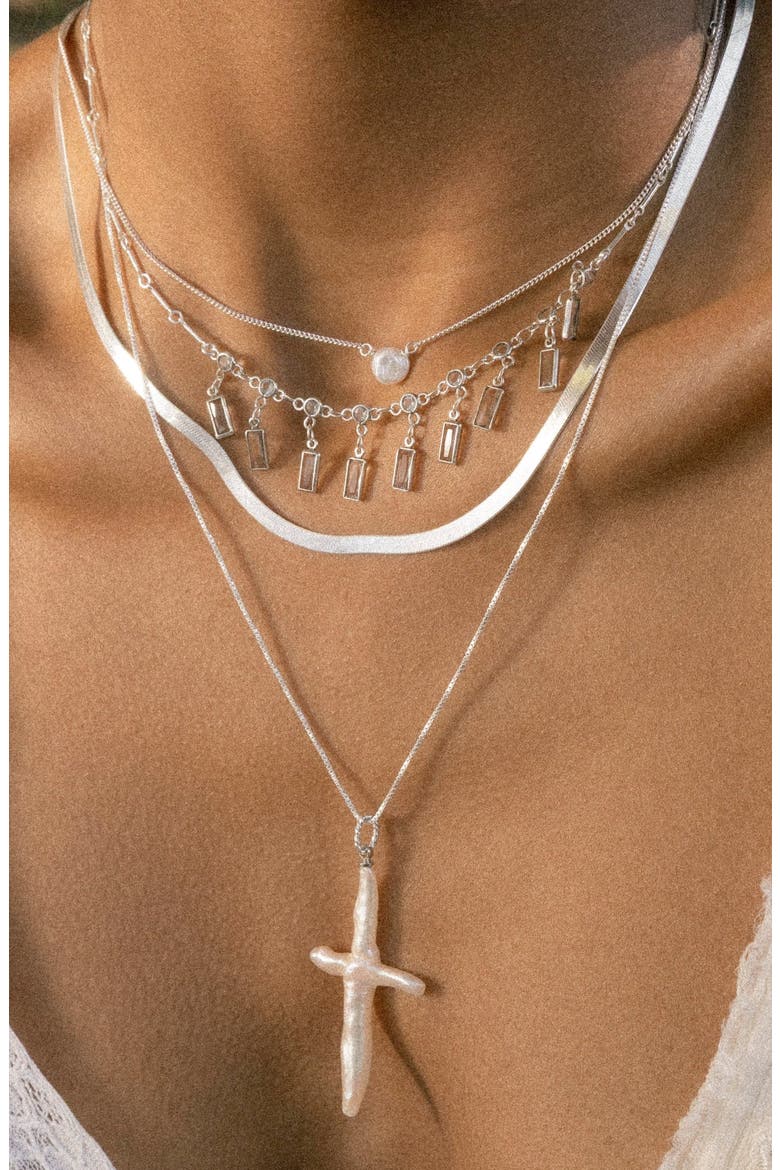 Keishi Pearl Drop Necklace, Alternate, color, SILVER
