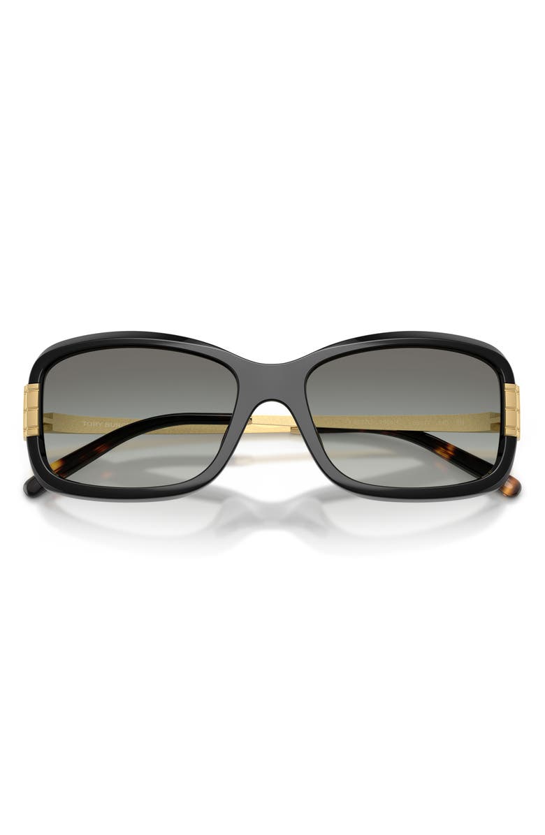 Tory Burch 56mm Rectangular Sunglasses, Alternate, color, Black / Grey Gradient