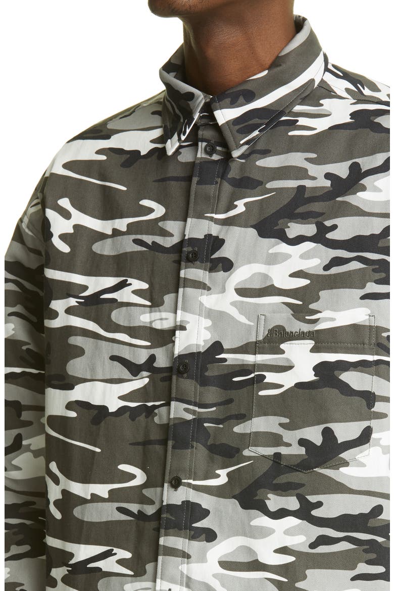 Camo Padded Button-Up Shirt, Alternate, color, GREY