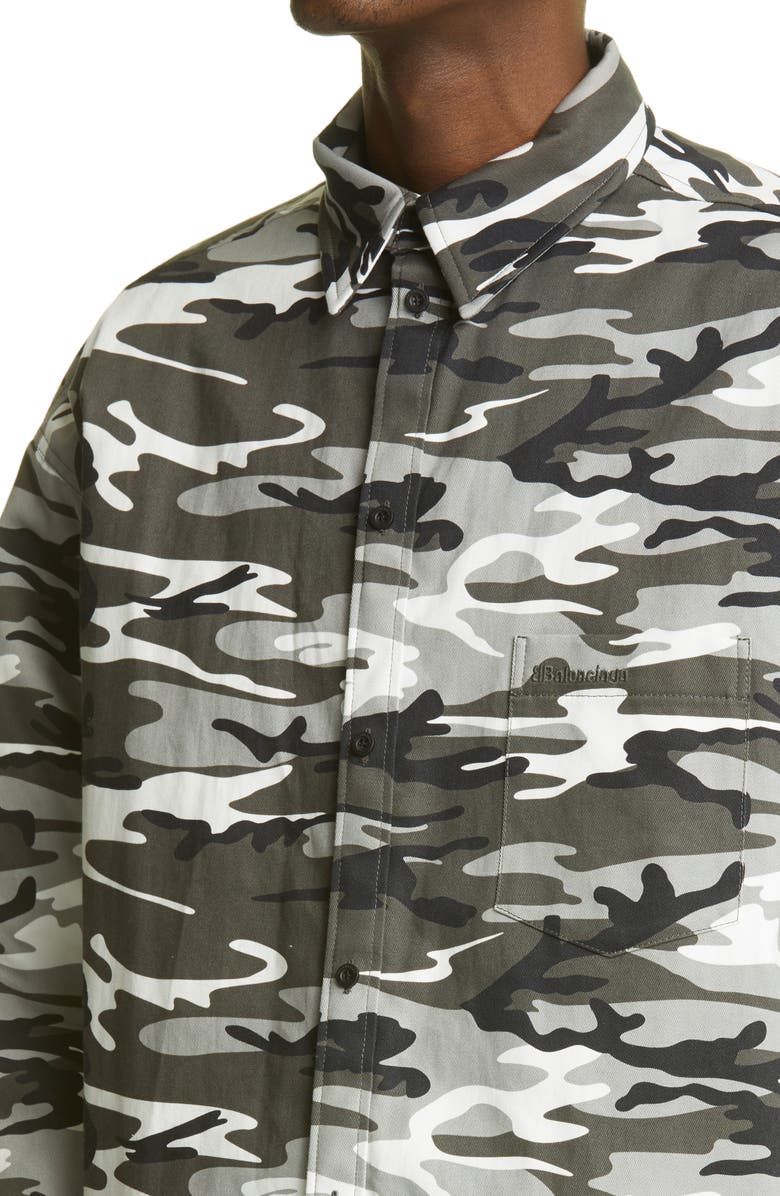 Balenciaga Camo Padded Button-Up Shirt, Alternate, color,