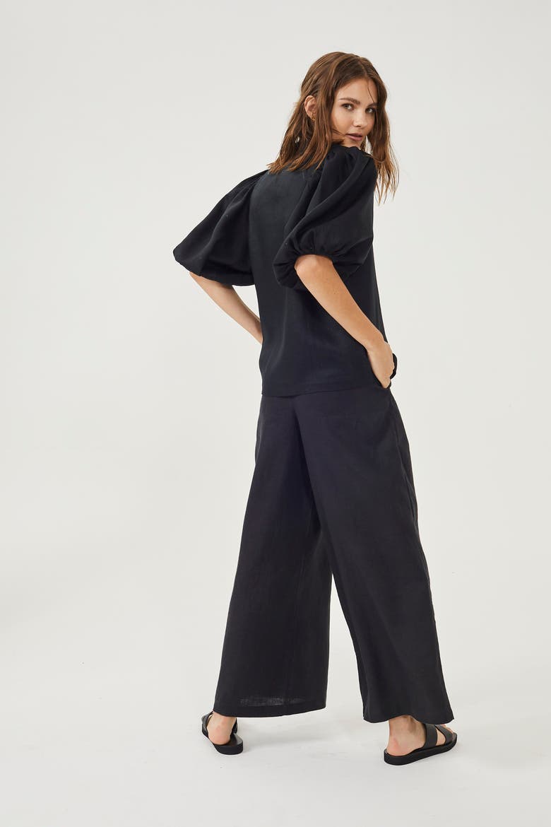 Culotte Linen Pants, Alternate, color, Black