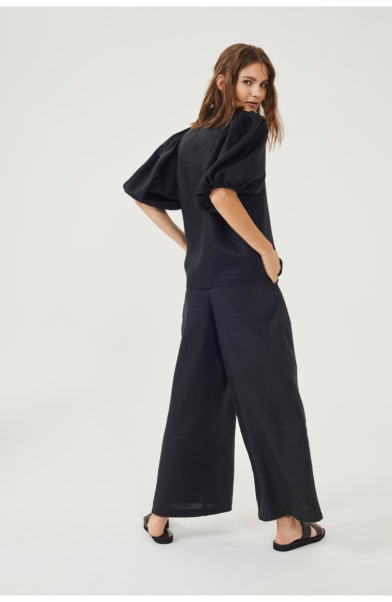 LANHTROPY Culotte Linen Pants, Alternate, color, Black