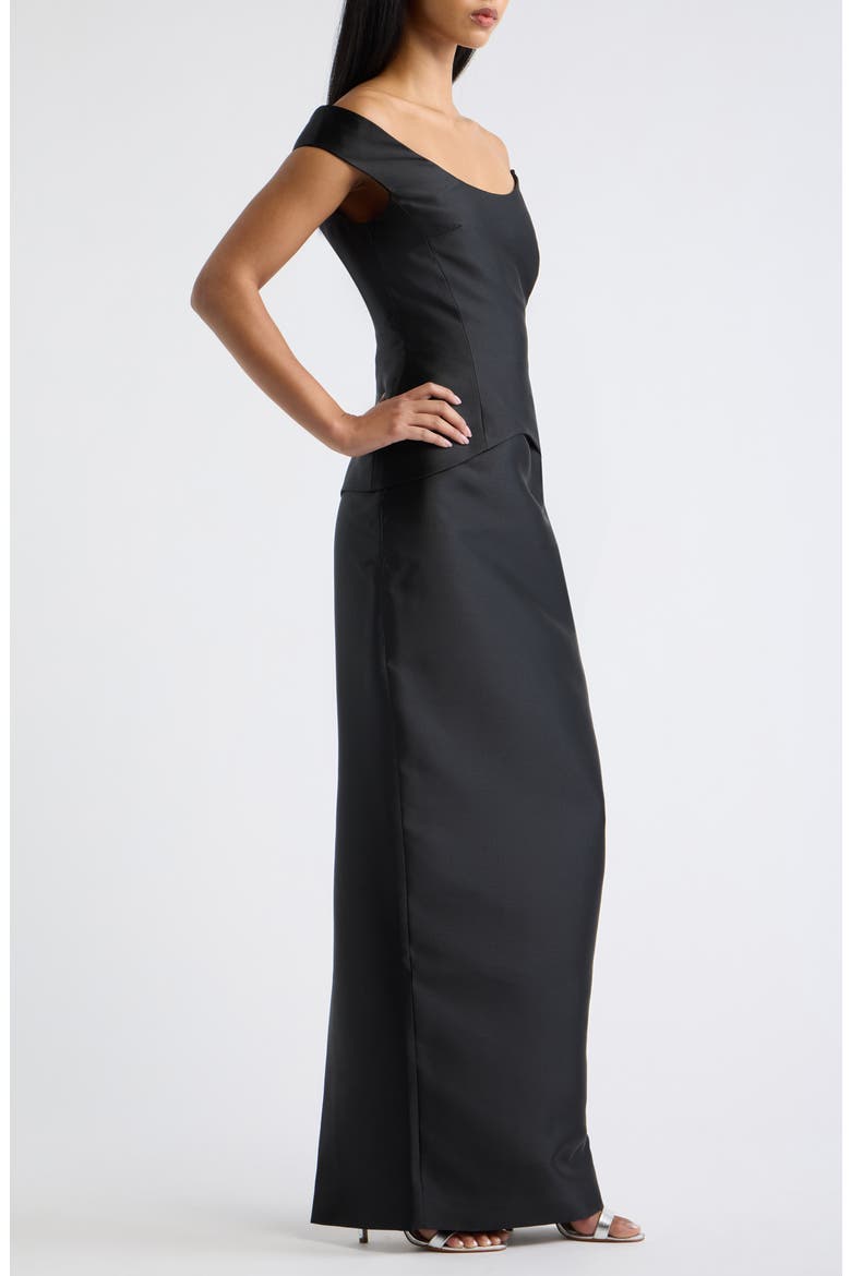 Pieta Cap Sleeve Peplum Gown, Alternate, color, BLACK