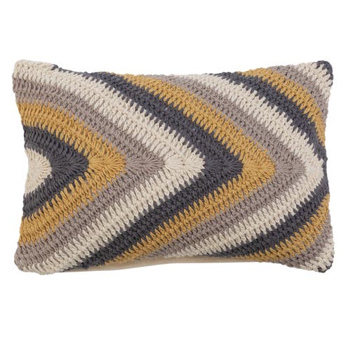 Storied Home Creative Co-op Cotton Crocheted Lumbar Pillow With Chevron Pattern, Multicolor