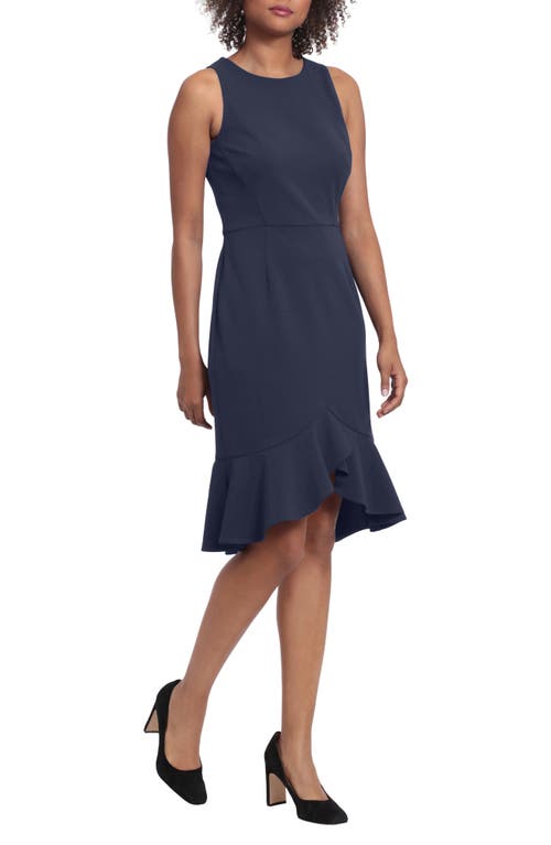 London Times Sleeveless High-low Flounce Hem Midi Dress In Navy Blazer