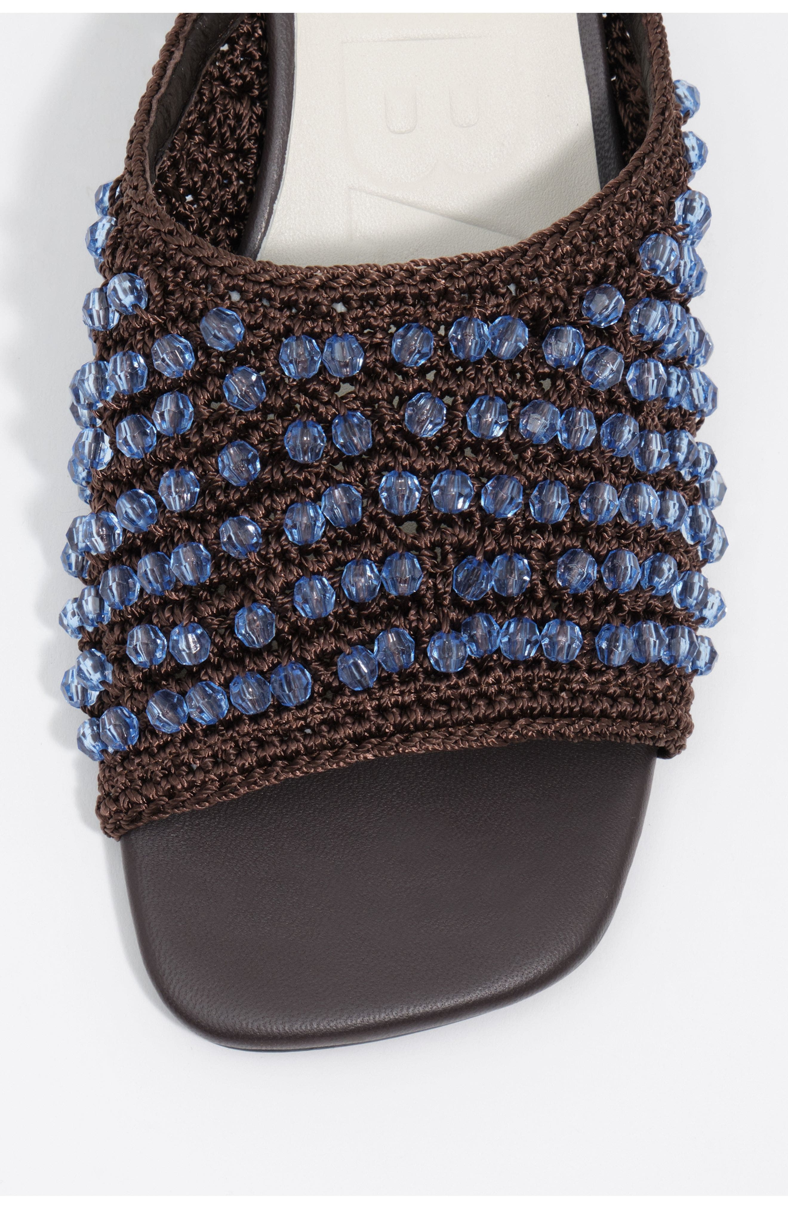 Crochet Beaded Heeled Sandal, Alternate, color, DARK BROWN