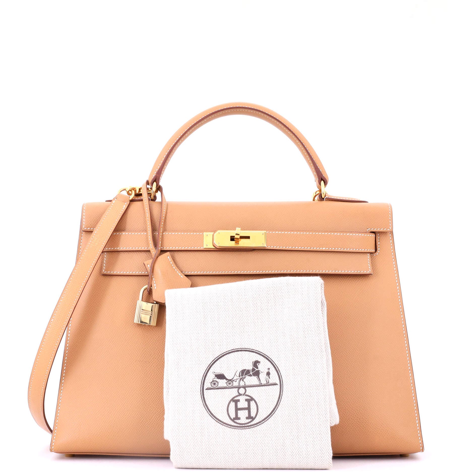 Pre-Owned Hermes Kelly Handbag Brown Courchevel with Gold Hardware 32, Alternate, color, Natural