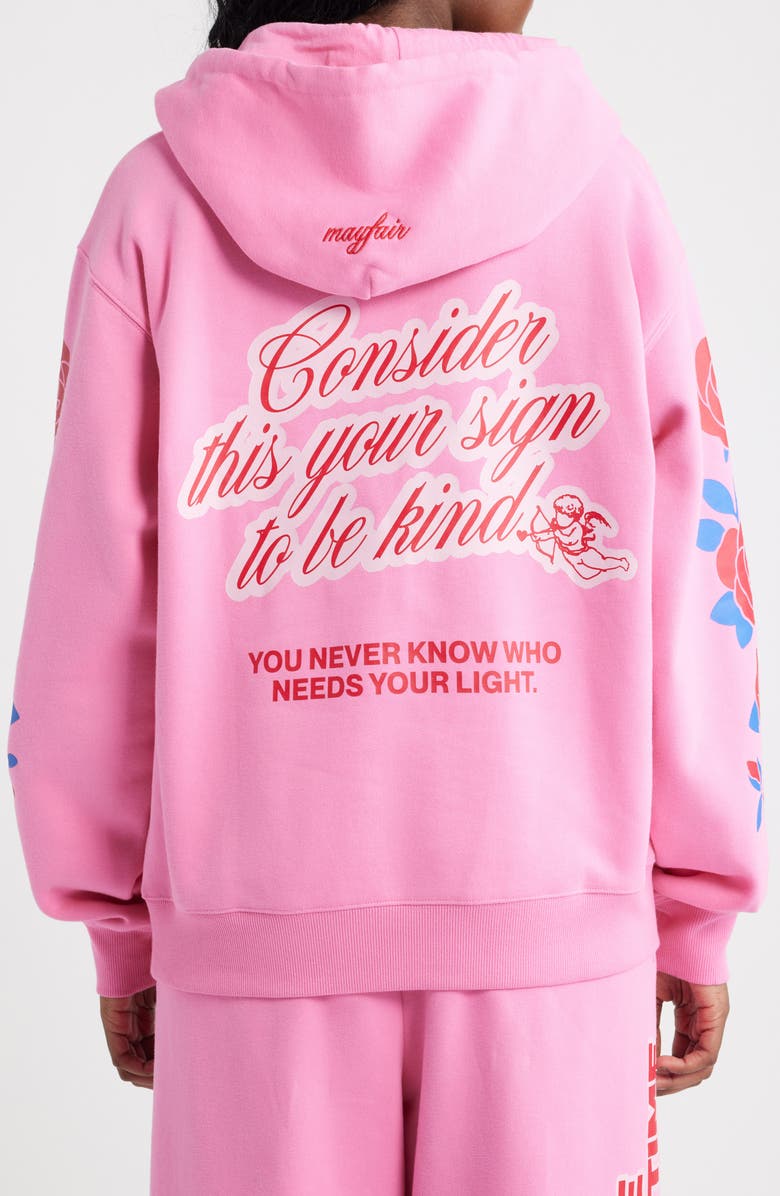 THE MAYFAIR GROUP Be Kind Floral Sleeve Graphic Hoodie, Alternate, color, Pink