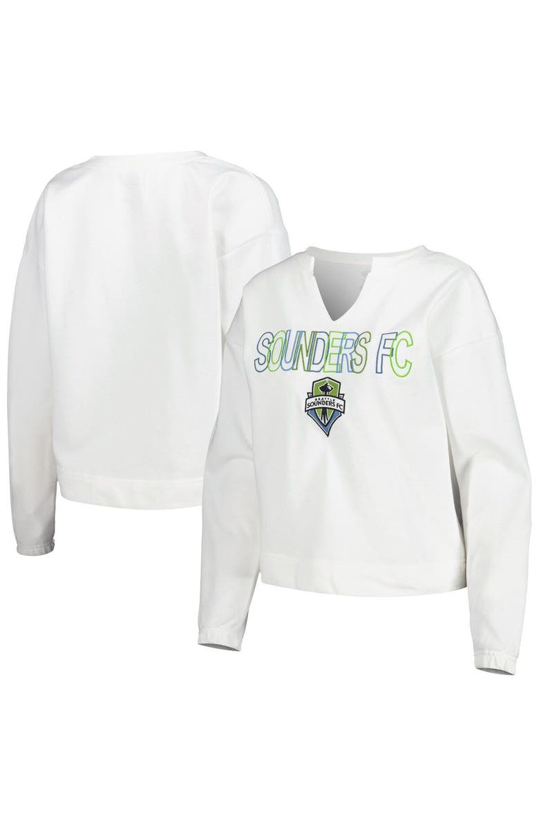 CONCEPTS SPORT Women's Concepts Sport  White Seattle Sounders FC Sunray Notch Neck Long Sleeve T-Shirt, Main, color, 