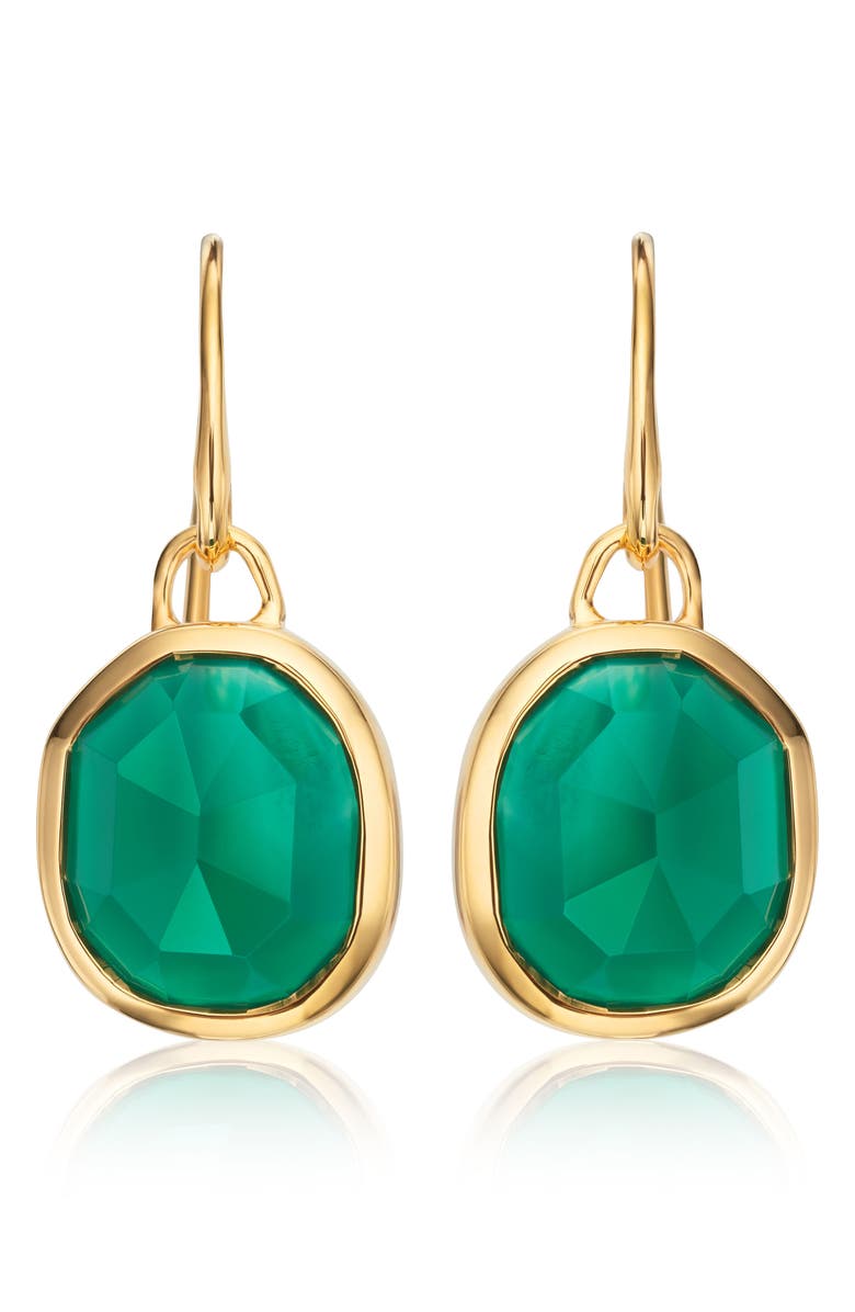 Monica Vinader Siren Bezel Set Drop Earrings, Main, color, Gold/ Green Onyx