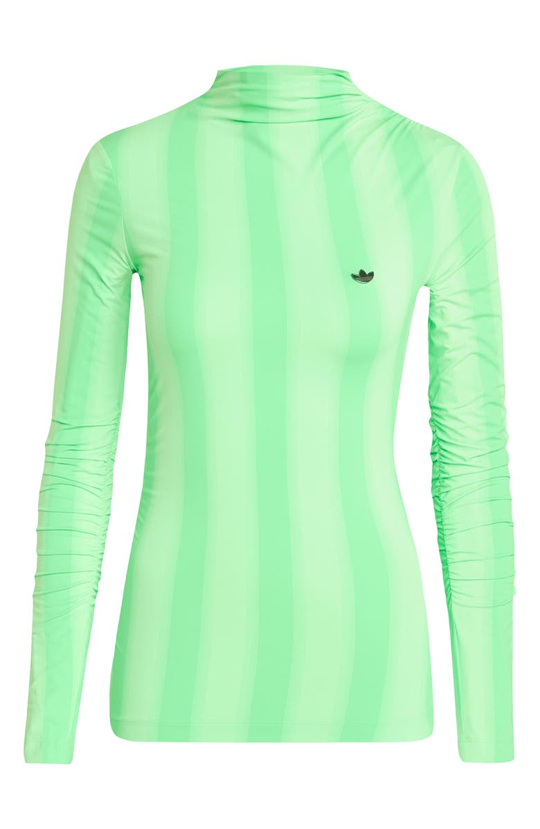 adidas Stripe Long Sleeve Ruched Top, Alternate, color, Screaming Green