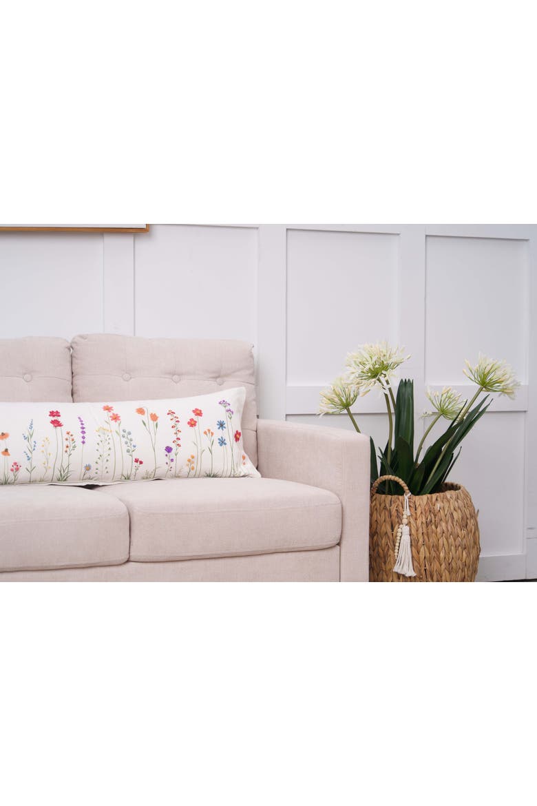 Botanical Field Flowers Cotton Blend Spring Accent Pillow 12" x 36", Alternate, color, White