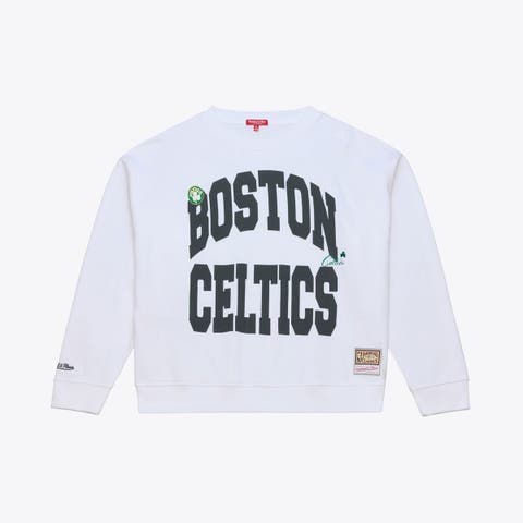 Women's Mitchell & Ness  White Boston Celtics Lightweight Block Letter Sweatshirt