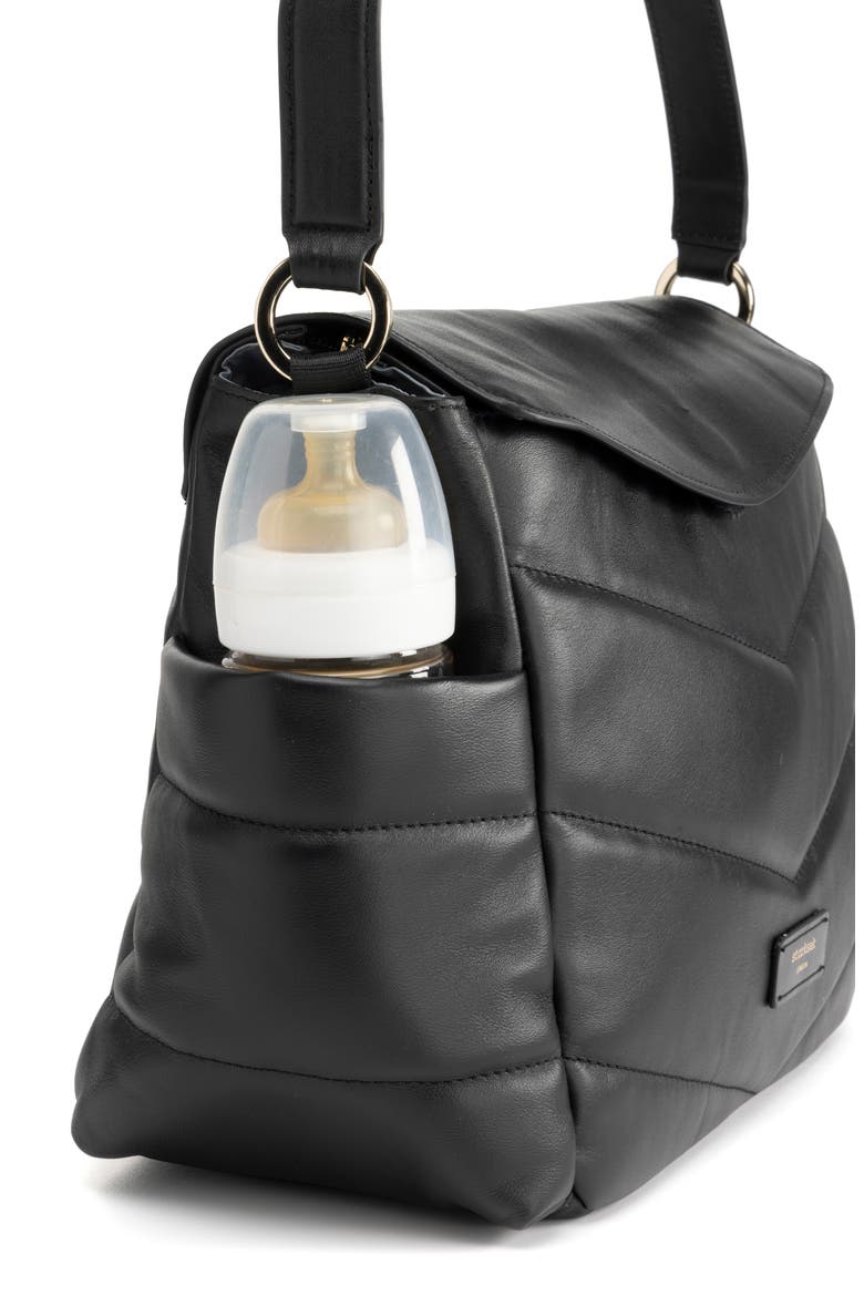Aria Leather Diaper/Stroller Bag, Alternate, color, BLACK