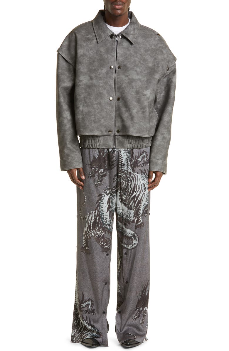 Y/Project Snap Panel Faux Leather Bomber Jacket, Alternate, color,