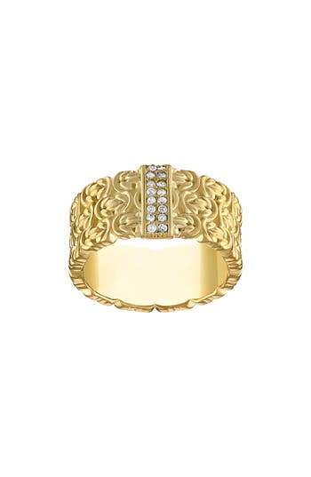 Fzn Diamond Chain Textured Band Ring In Gold