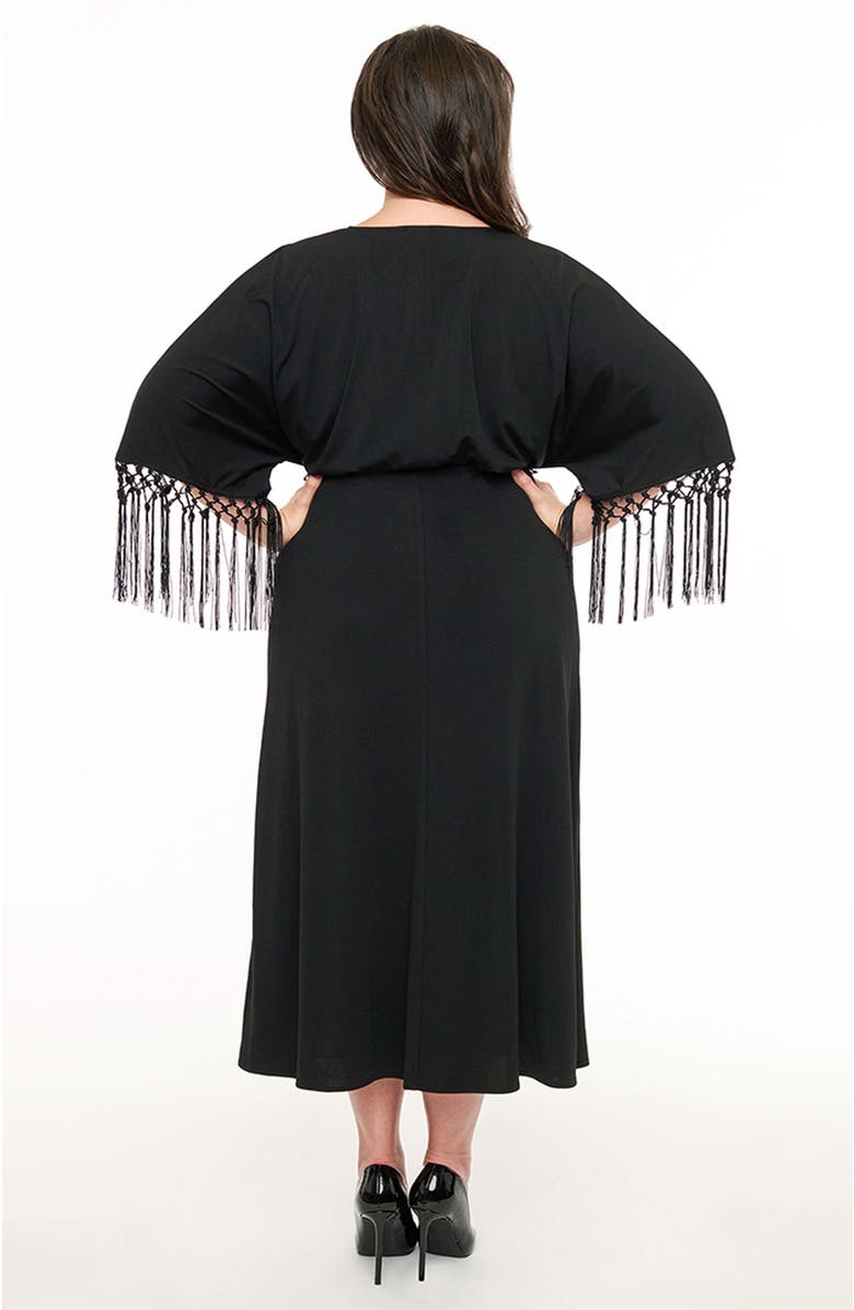 Unique Vintage Plus Size Tie Wrap Surplice Midi Dress, Alternate, color, 