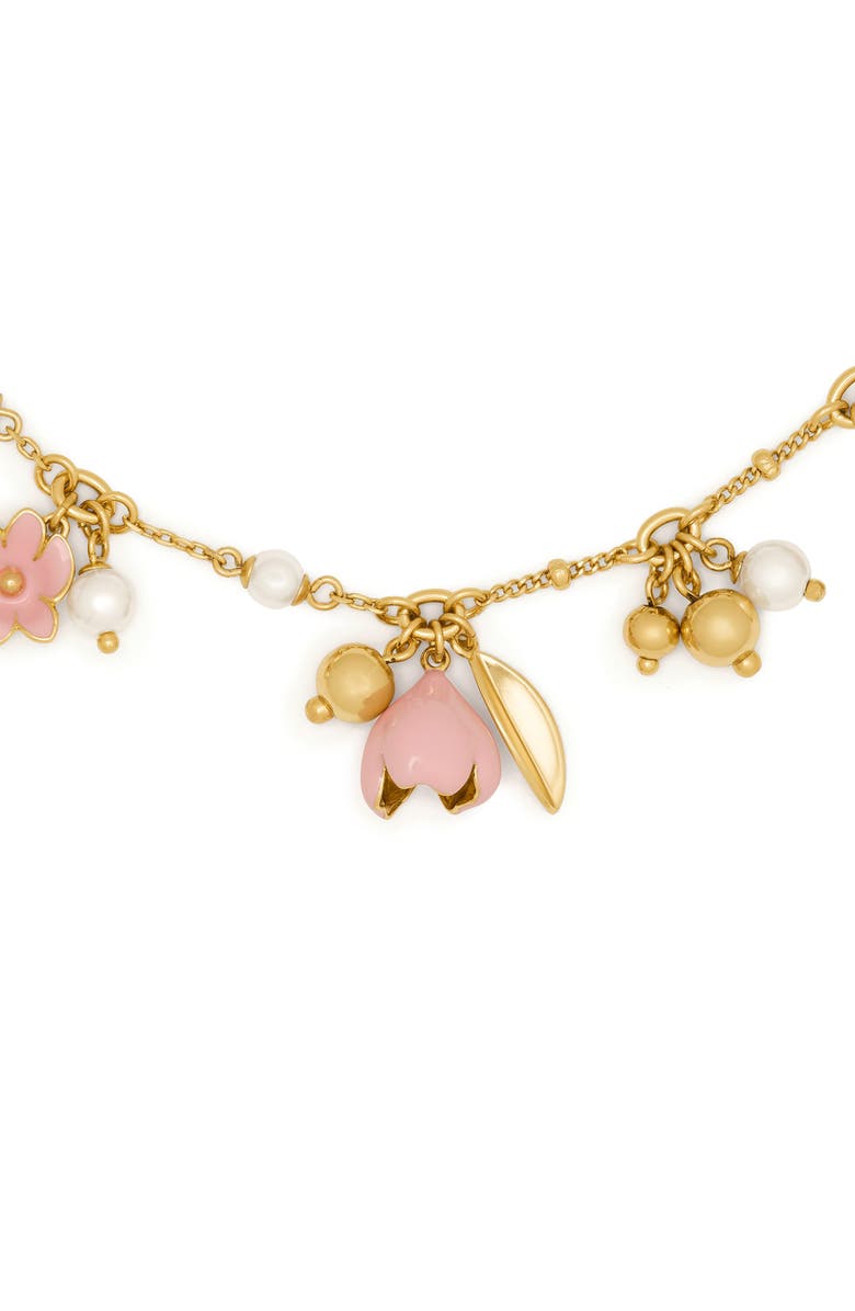 Kate Spade New York golden bloom flower charm bracelet, Alternate, color, Pink.