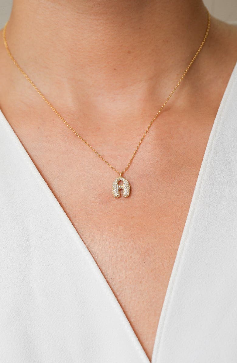 Argento Vivo Sterling Silver Cubic Zirconia Bubble Inital Pendant Necklace, Alternate, color, Gold - A