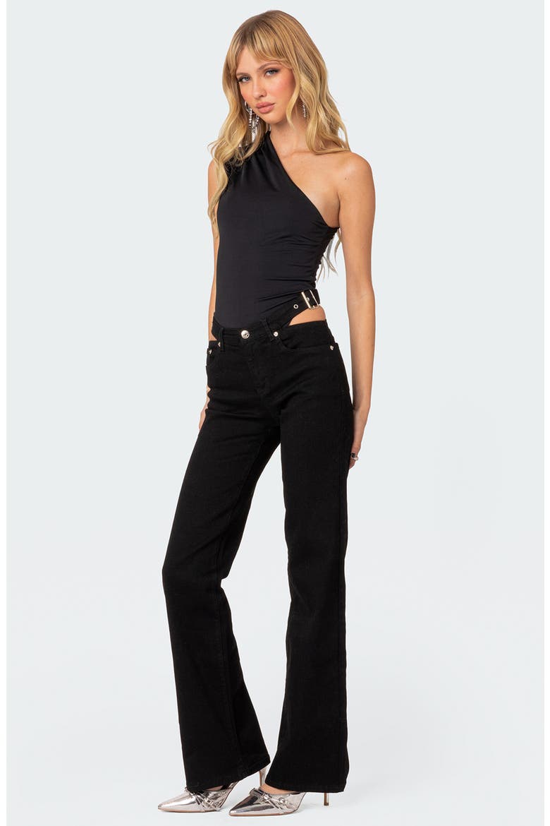 Tabby Gathered One-Shoulder Bodysuit, Alternate, color, BLACK