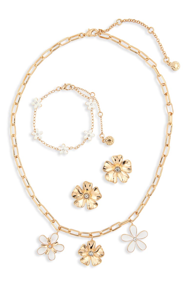 In Full Bloom Earrings, Bracelet & Necklace Set, Alternate, color, WHITE
