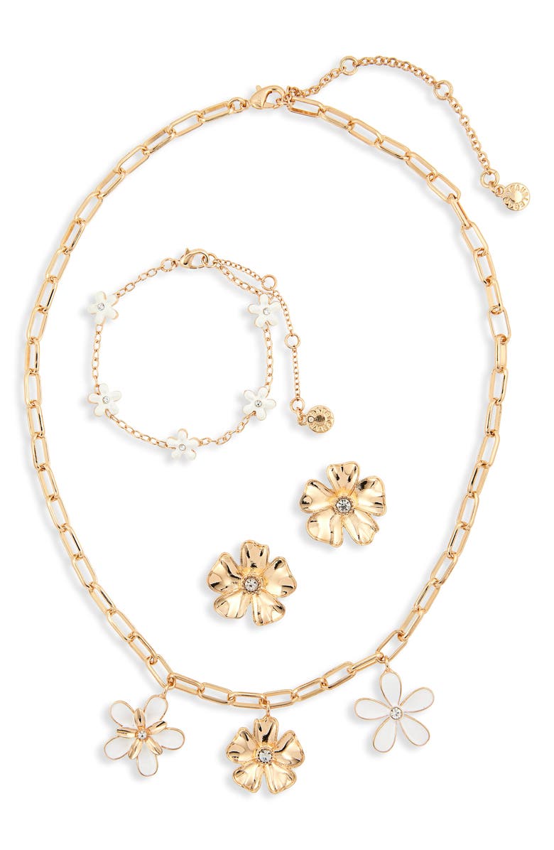 BaubleBar In Full Bloom Earrings, Bracelet & Necklace Set, Alternate, color, White