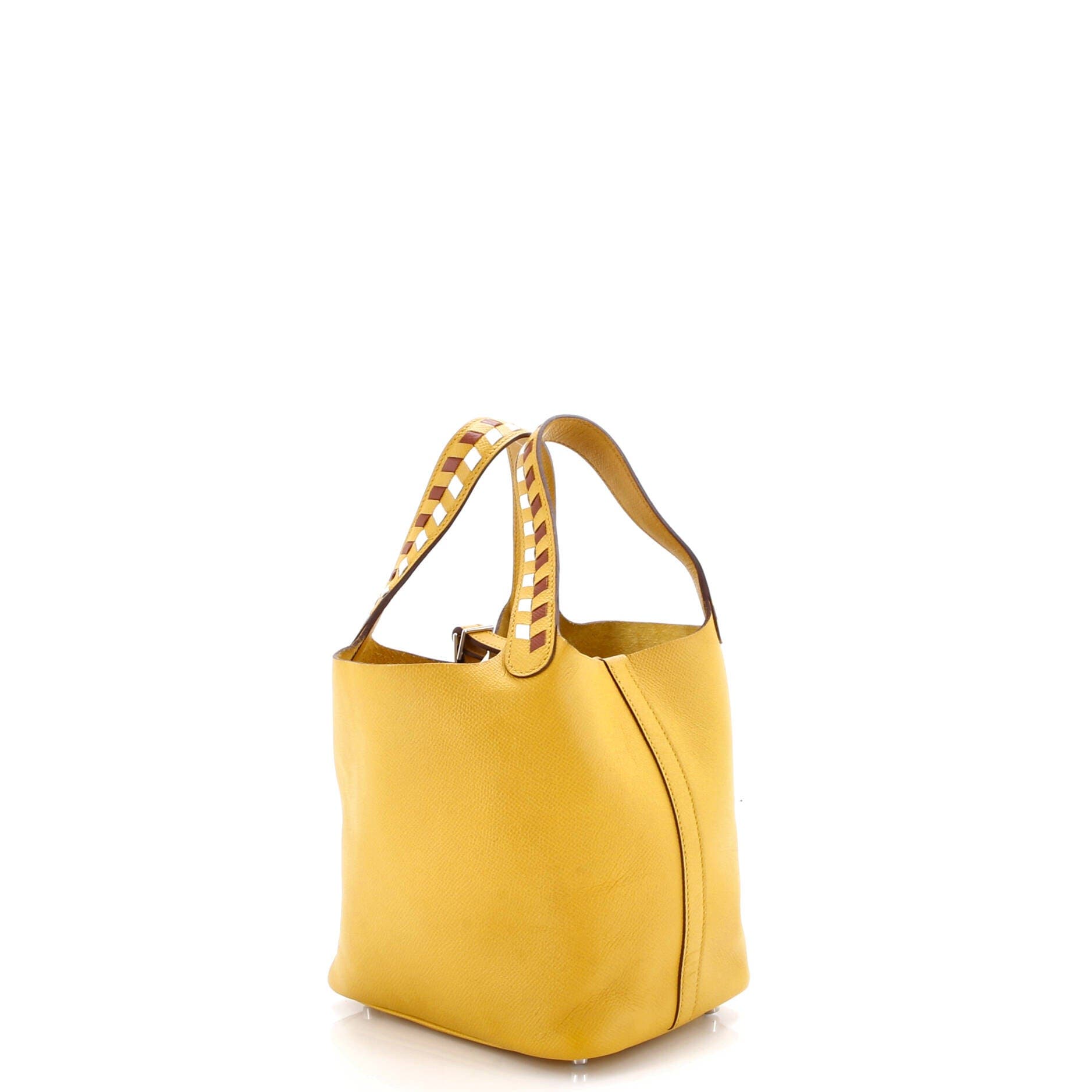 Pre-Owned Hermes Picotin Lock Bag Tressage Epsom PM, Alternate, color, Jaune Ambre/Brique/Blanc