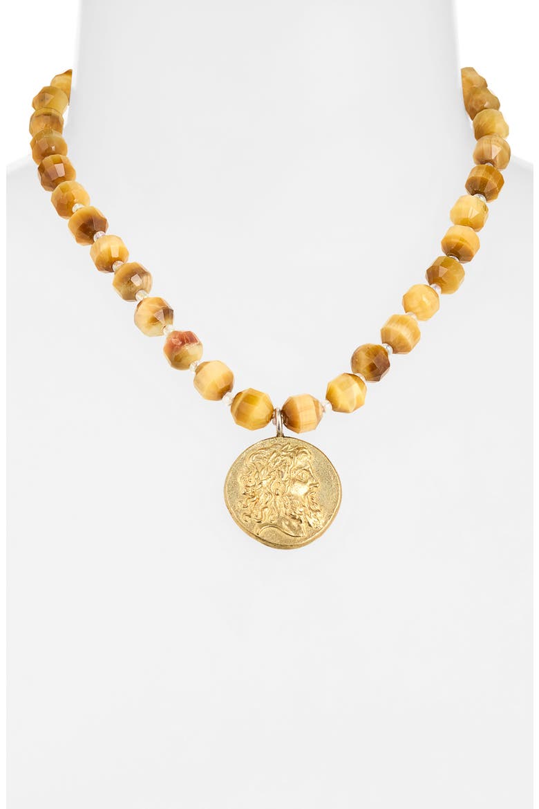 Yoki Tiger's Eye Coin Pendant Necklace, Alternate, color, TIGERS EYE