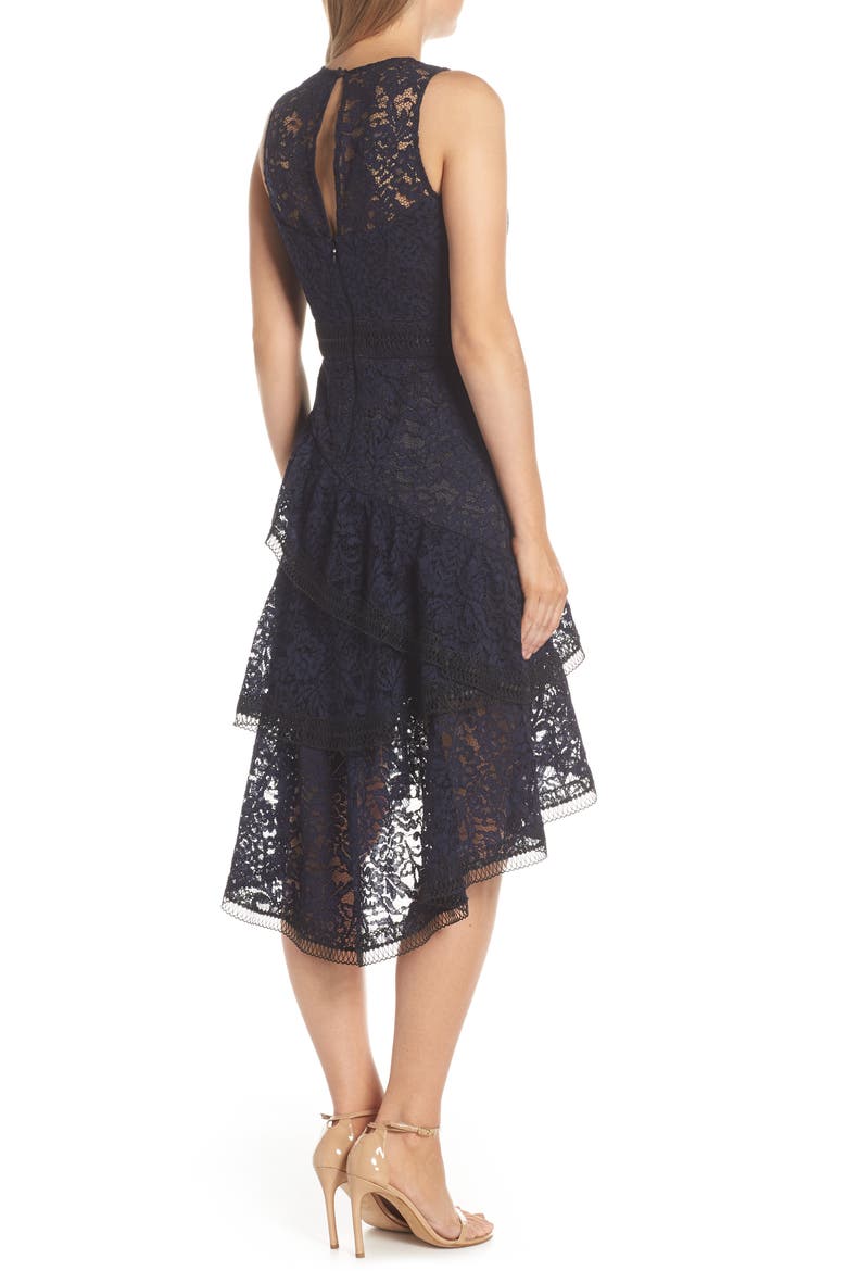 Asymmetrical Tiered High/Low Lace Dress, Alternate, color, NAVY