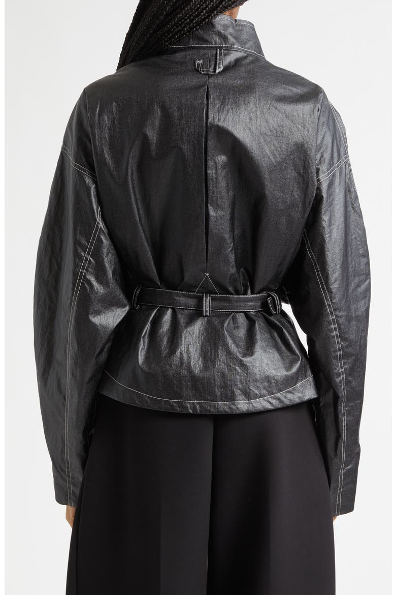 Le Blouson Ciro Belted Coated Linen Jacket, Alternate, color, BLACK
