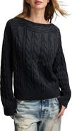 Lucky Brand Cable Stitch Boat Neck Cotton Sweater