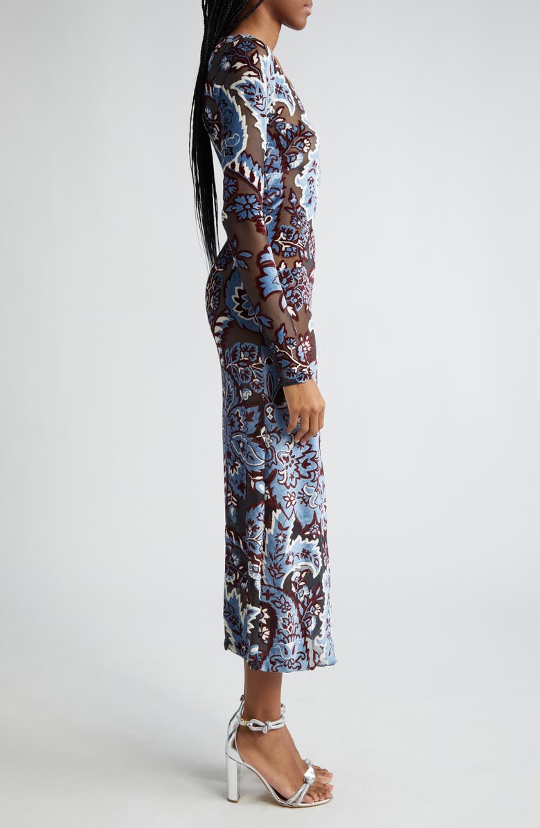 Etro Long Sleeve Tulle & Velvet Maxi Dress, Alternate, color,