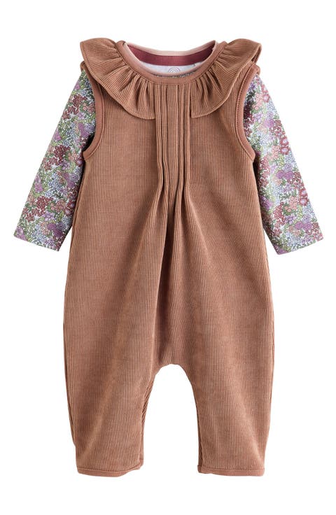 Kids' Corduroy Dungaree & Floral Bodysuit 2-Piece Set